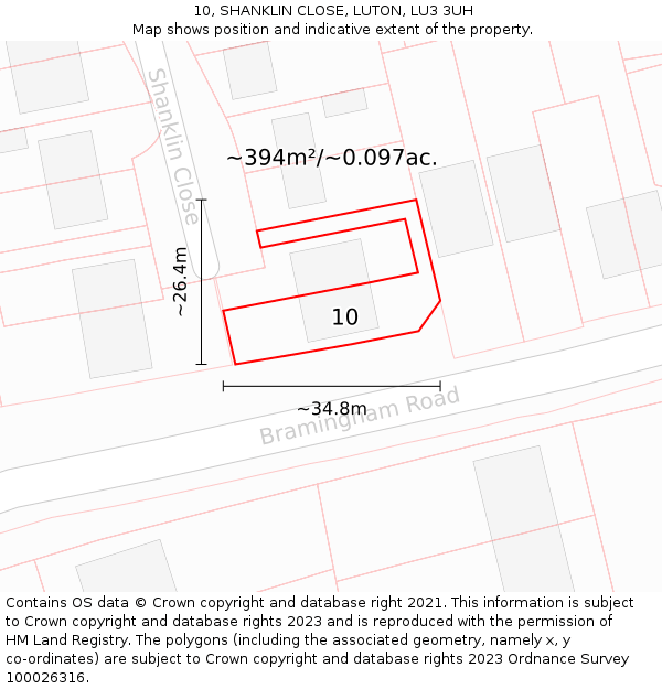 10, SHANKLIN CLOSE, LUTON, LU3 3UH: Plot and title map