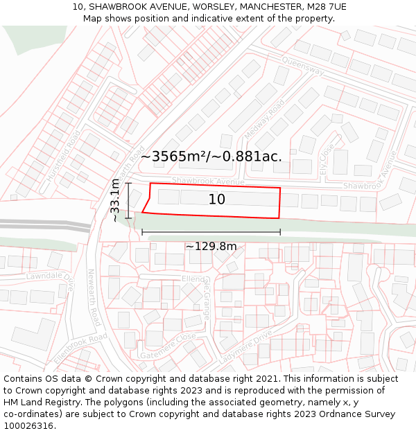 10, SHAWBROOK AVENUE, WORSLEY, MANCHESTER, M28 7UE: Plot and title map