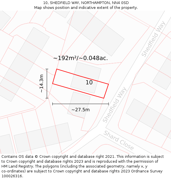 10, SHEDFIELD WAY, NORTHAMPTON, NN4 0SD: Plot and title map