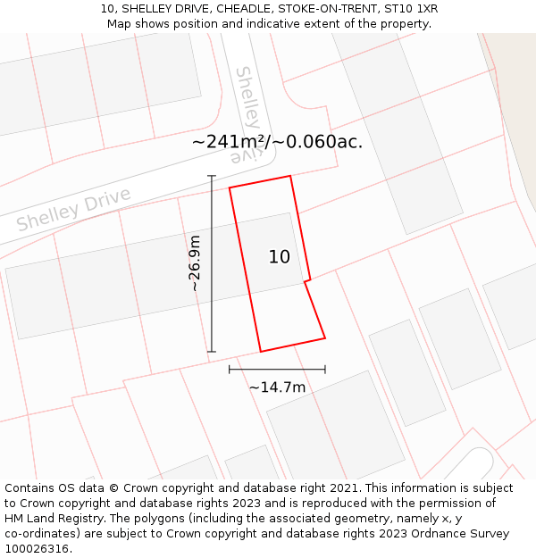 10, SHELLEY DRIVE, CHEADLE, STOKE-ON-TRENT, ST10 1XR: Plot and title map