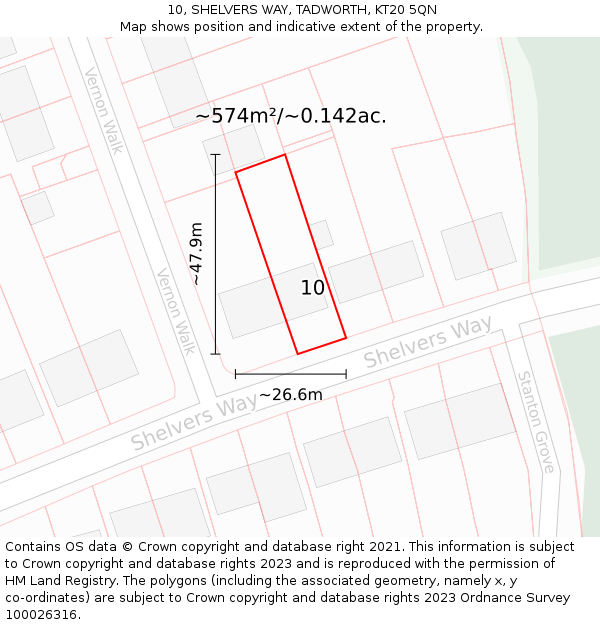 10, SHELVERS WAY, TADWORTH, KT20 5QN: Plot and title map