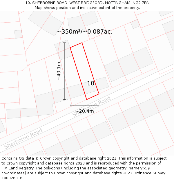 10, SHERBORNE ROAD, WEST BRIDGFORD, NOTTINGHAM, NG2 7BN: Plot and title map