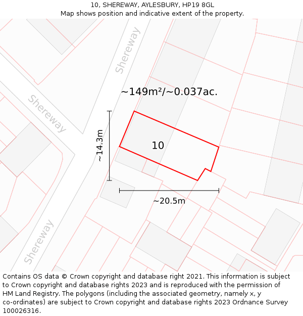 10, SHEREWAY, AYLESBURY, HP19 8GL: Plot and title map