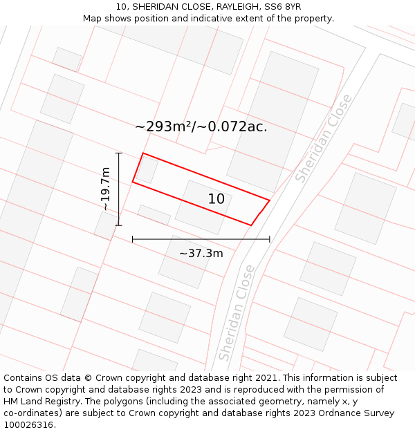 10, SHERIDAN CLOSE, RAYLEIGH, SS6 8YR: Plot and title map