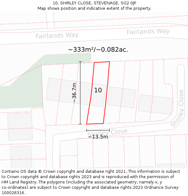 10, SHIRLEY CLOSE, STEVENAGE, SG2 0JP: Plot and title map