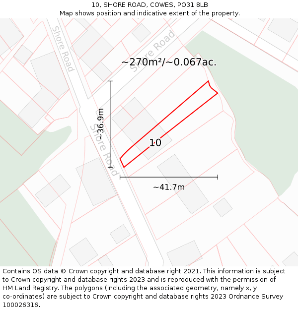 10, SHORE ROAD, COWES, PO31 8LB: Plot and title map