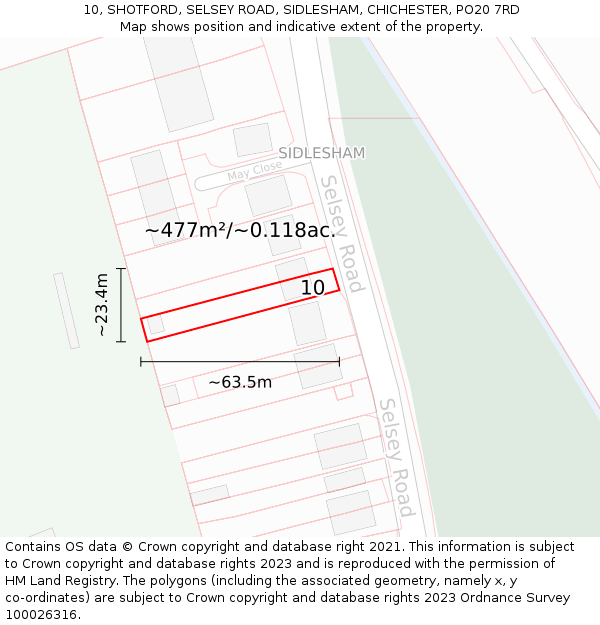 10, SHOTFORD, SELSEY ROAD, SIDLESHAM, CHICHESTER, PO20 7RD: Plot and title map