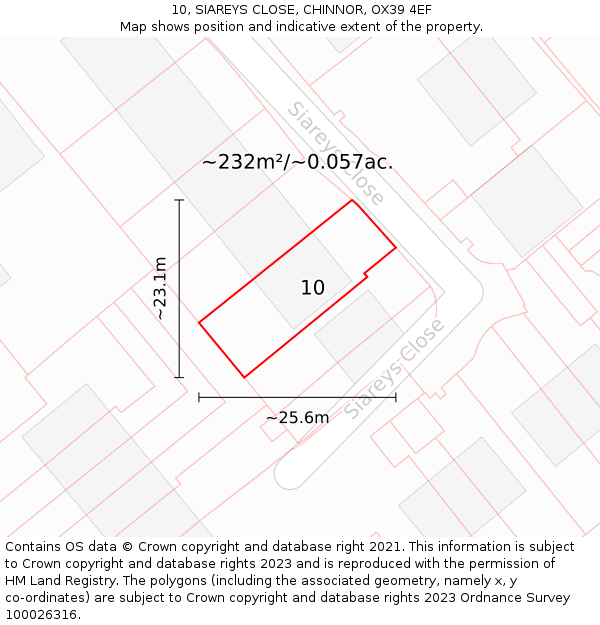 10, SIAREYS CLOSE, CHINNOR, OX39 4EF: Plot and title map