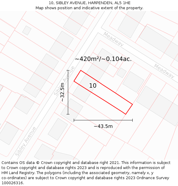 10, SIBLEY AVENUE, HARPENDEN, AL5 1HE: Plot and title map