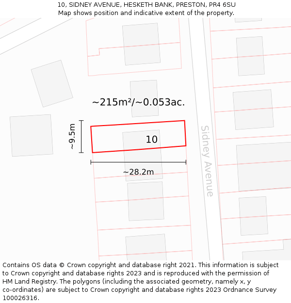 10, SIDNEY AVENUE, HESKETH BANK, PRESTON, PR4 6SU: Plot and title map