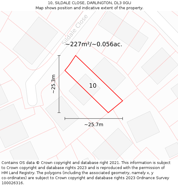 10, SILDALE CLOSE, DARLINGTON, DL3 0GU: Plot and title map