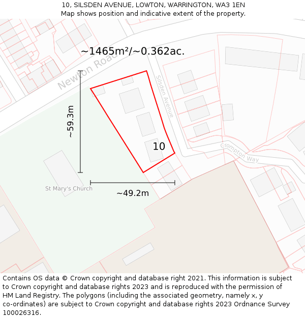 10, SILSDEN AVENUE, LOWTON, WARRINGTON, WA3 1EN: Plot and title map