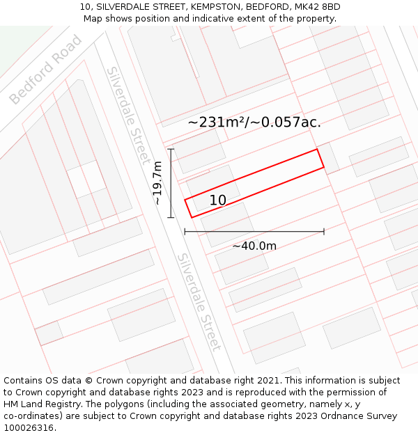 10, SILVERDALE STREET, KEMPSTON, BEDFORD, MK42 8BD: Plot and title map