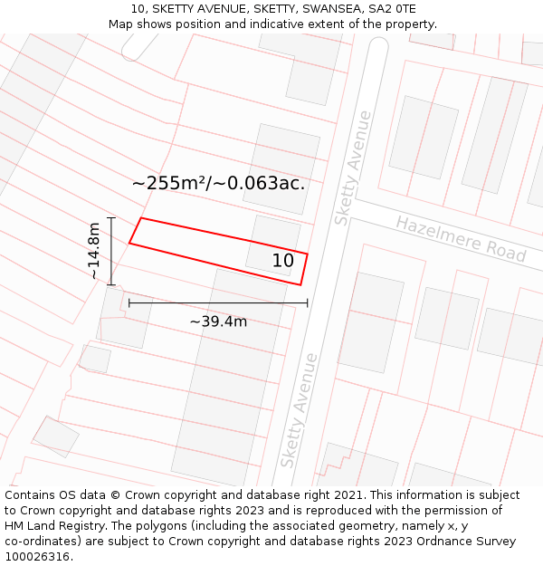 10, SKETTY AVENUE, SKETTY, SWANSEA, SA2 0TE: Plot and title map