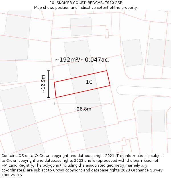 10, SKOMER COURT, REDCAR, TS10 2SB: Plot and title map