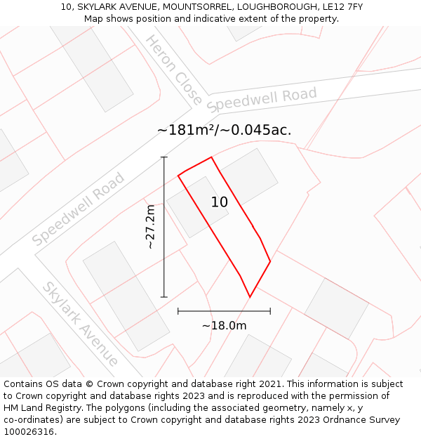 10, SKYLARK AVENUE, MOUNTSORREL, LOUGHBOROUGH, LE12 7FY: Plot and title map