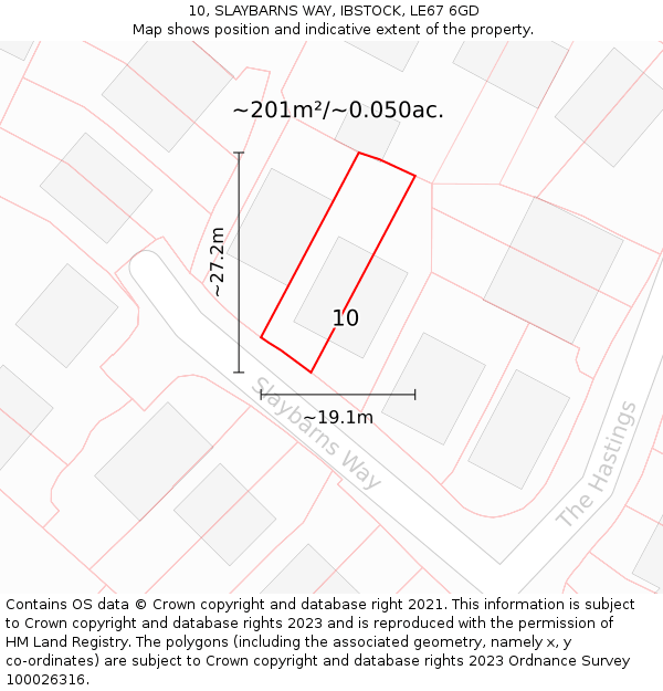 10, SLAYBARNS WAY, IBSTOCK, LE67 6GD: Plot and title map