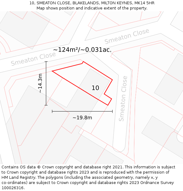 10, SMEATON CLOSE, BLAKELANDS, MILTON KEYNES, MK14 5HR: Plot and title map