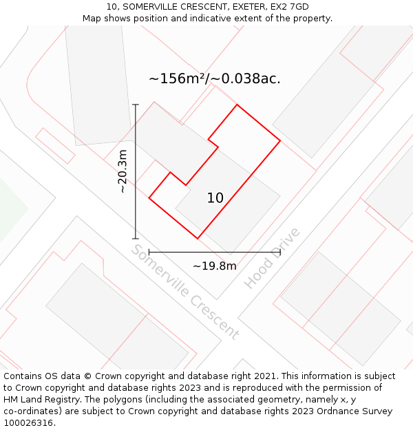 10, SOMERVILLE CRESCENT, EXETER, EX2 7GD: Plot and title map