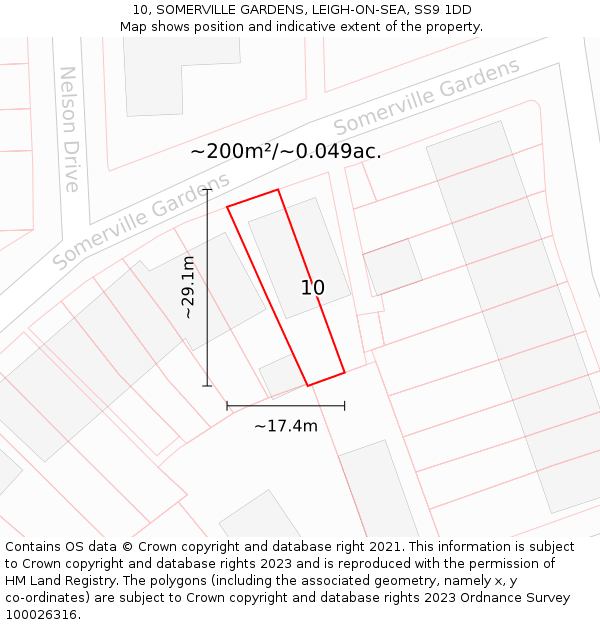10, SOMERVILLE GARDENS, LEIGH-ON-SEA, SS9 1DD: Plot and title map