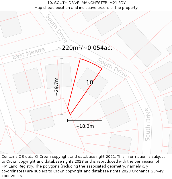 10, SOUTH DRIVE, MANCHESTER, M21 8DY: Plot and title map