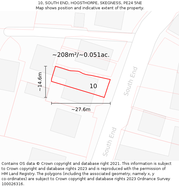 10, SOUTH END, HOGSTHORPE, SKEGNESS, PE24 5NE: Plot and title map