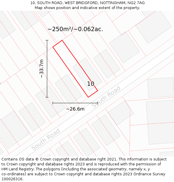 10, SOUTH ROAD, WEST BRIDGFORD, NOTTINGHAM, NG2 7AG: Plot and title map