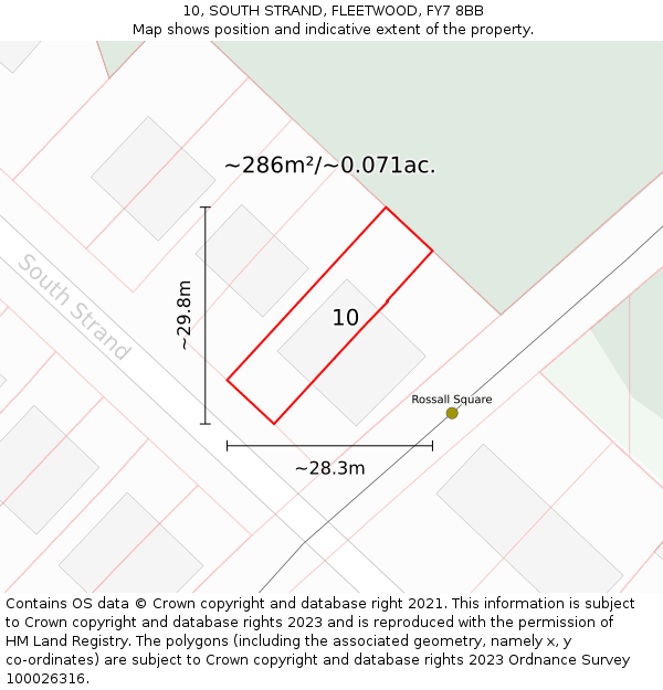 10, SOUTH STRAND, FLEETWOOD, FY7 8BB: Plot and title map