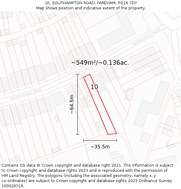 10, SOUTHAMPTON ROAD, FAREHAM, PO16 7DY: Plot and title map