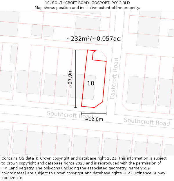 10, SOUTHCROFT ROAD, GOSPORT, PO12 3LD: Plot and title map