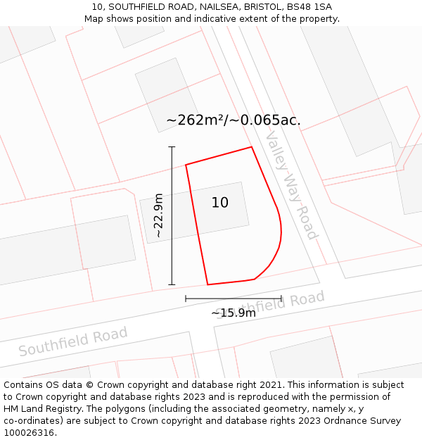 10, SOUTHFIELD ROAD, NAILSEA, BRISTOL, BS48 1SA: Plot and title map