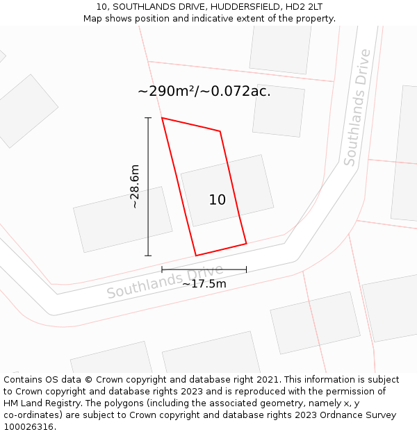 10, SOUTHLANDS DRIVE, HUDDERSFIELD, HD2 2LT: Plot and title map