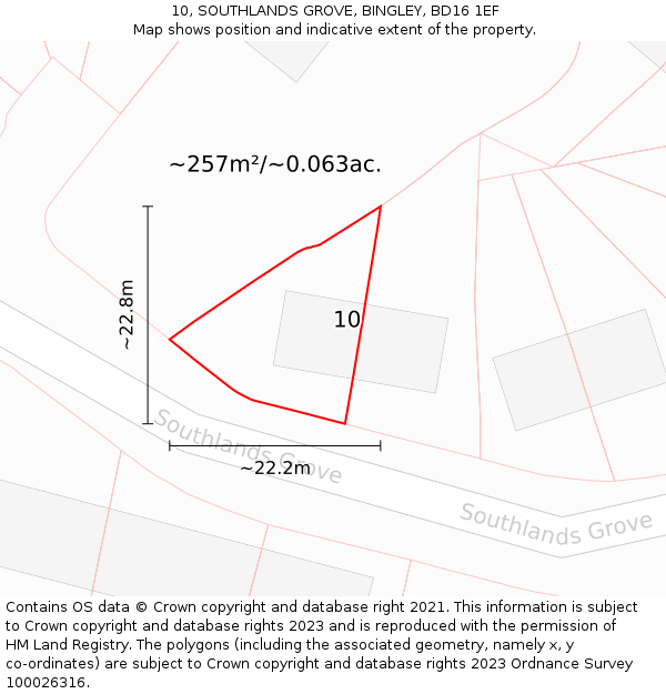 10, SOUTHLANDS GROVE, BINGLEY, BD16 1EF: Plot and title map