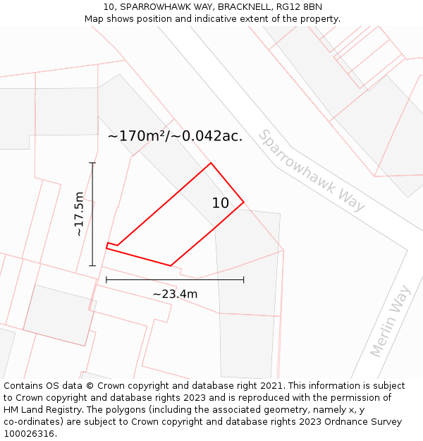 10, SPARROWHAWK WAY, BRACKNELL, RG12 8BN: Plot and title map