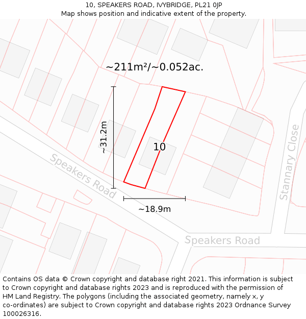 10, SPEAKERS ROAD, IVYBRIDGE, PL21 0JP: Plot and title map