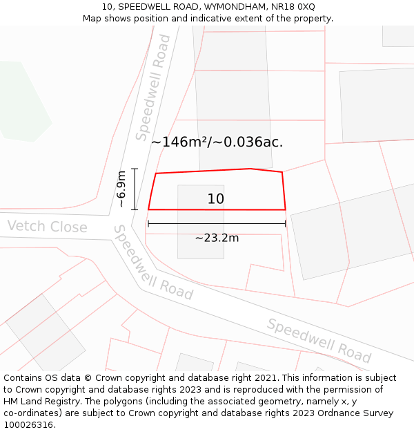 10, SPEEDWELL ROAD, WYMONDHAM, NR18 0XQ: Plot and title map