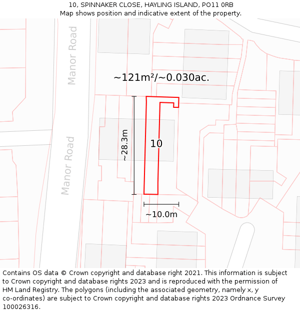 10, SPINNAKER CLOSE, HAYLING ISLAND, PO11 0RB: Plot and title map