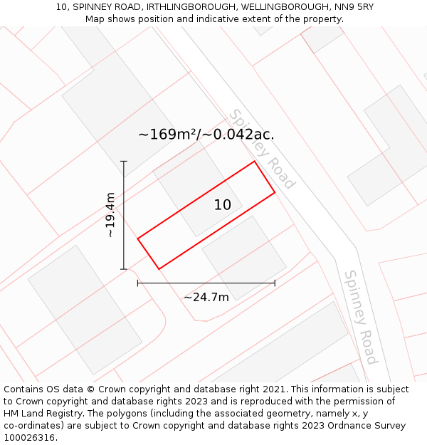 10, SPINNEY ROAD, IRTHLINGBOROUGH, WELLINGBOROUGH, NN9 5RY: Plot and title map