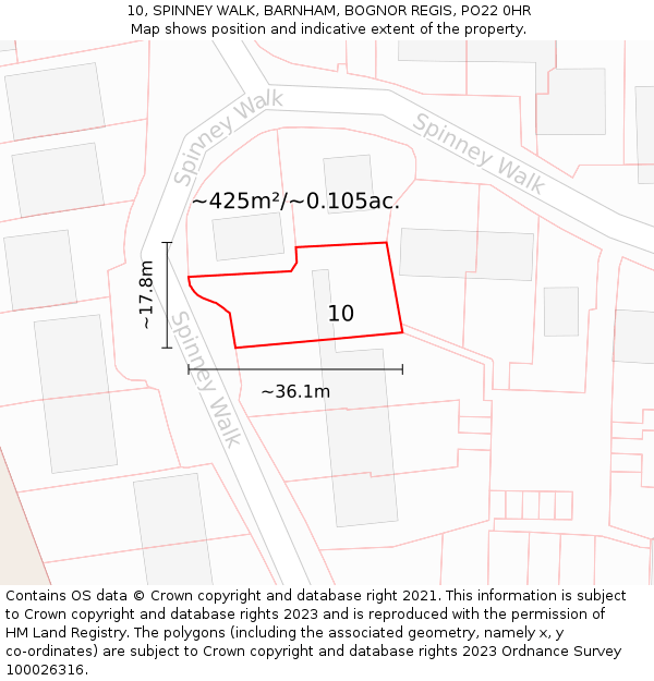 10, SPINNEY WALK, BARNHAM, BOGNOR REGIS, PO22 0HR: Plot and title map