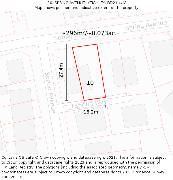 10, SPRING AVENUE, KEIGHLEY, BD21 4UG: Plot and title map