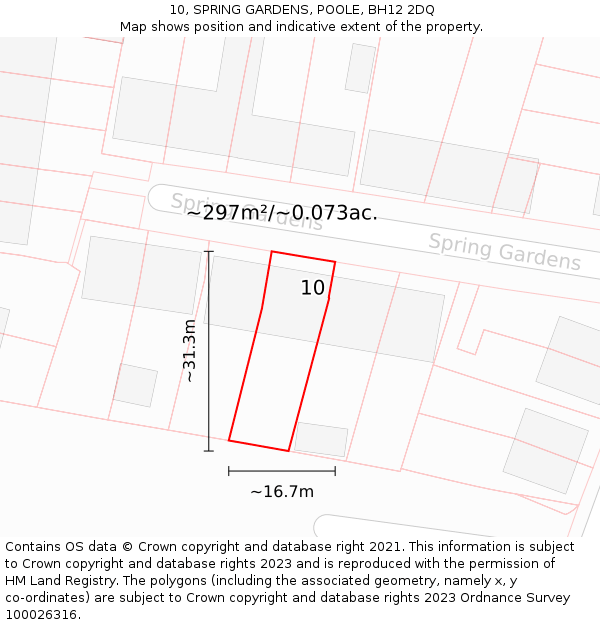 10, SPRING GARDENS, POOLE, BH12 2DQ: Plot and title map
