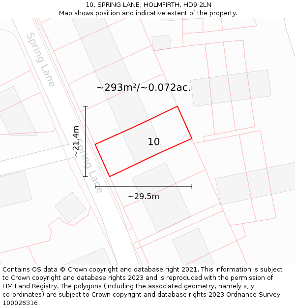 10, SPRING LANE, HOLMFIRTH, HD9 2LN: Plot and title map