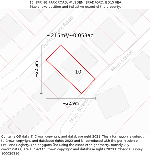 10, SPRING PARK ROAD, WILSDEN, BRADFORD, BD15 0EA: Plot and title map