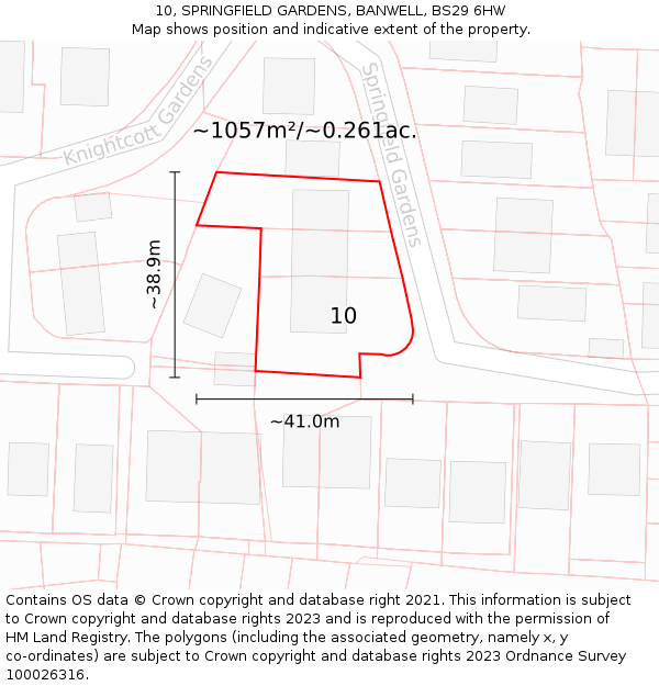 10, SPRINGFIELD GARDENS, BANWELL, BS29 6HW: Plot and title map