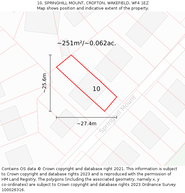 10, SPRINGHILL MOUNT, CROFTON, WAKEFIELD, WF4 1EZ: Plot and title map