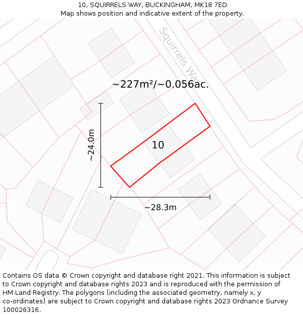 10, SQUIRRELS WAY, BUCKINGHAM, MK18 7ED: Plot and title map