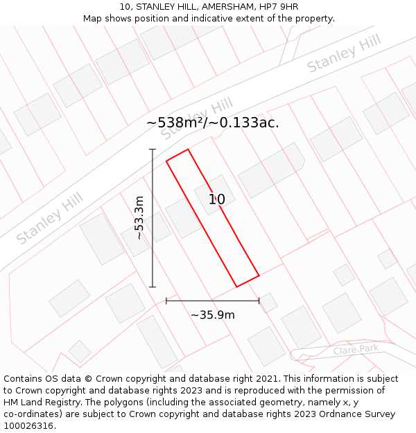 10, STANLEY HILL, AMERSHAM, HP7 9HR: Plot and title map