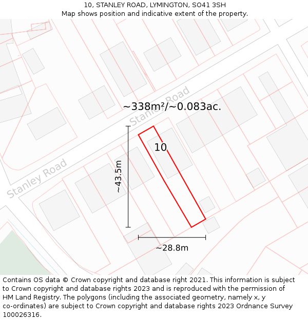 10, STANLEY ROAD, LYMINGTON, SO41 3SH: Plot and title map