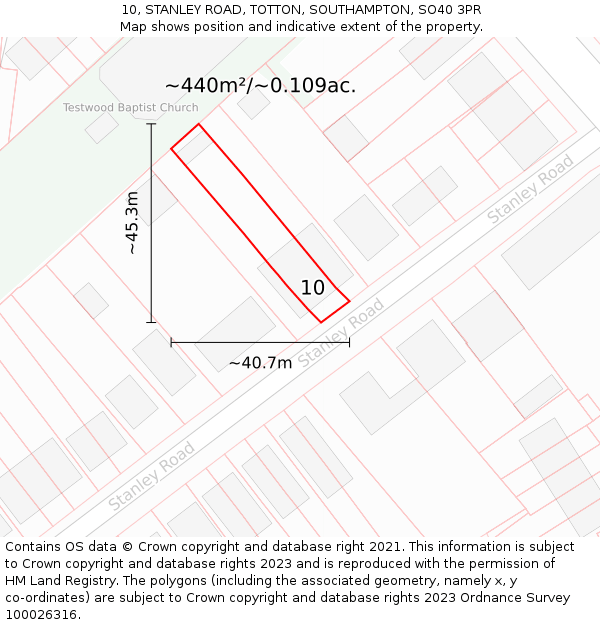 10, STANLEY ROAD, TOTTON, SOUTHAMPTON, SO40 3PR: Plot and title map