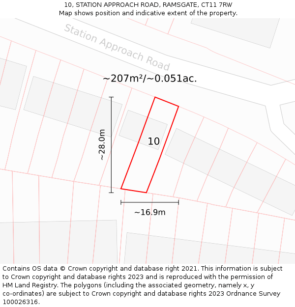 10, STATION APPROACH ROAD, RAMSGATE, CT11 7RW: Plot and title map